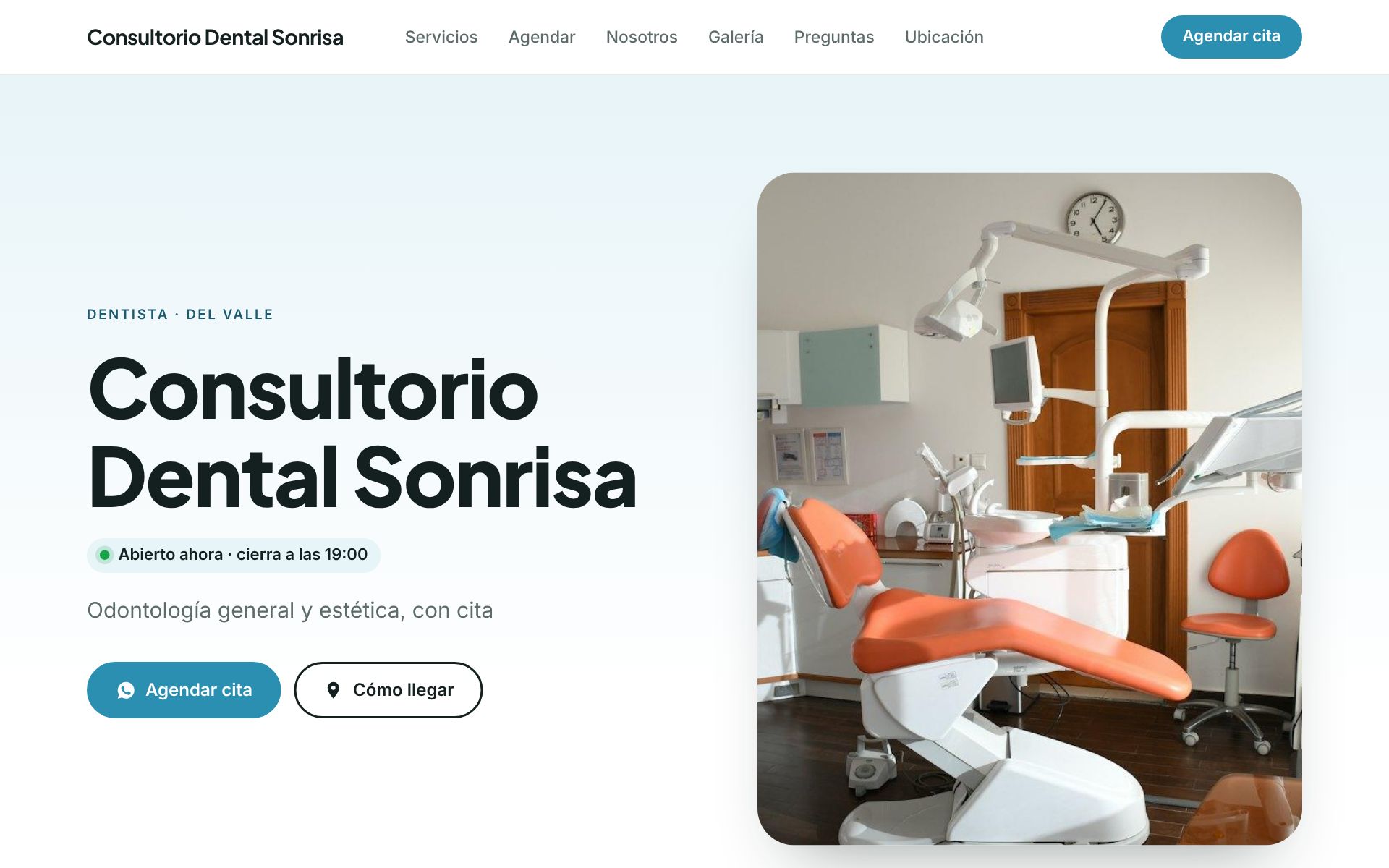 Página de ejemplo de un consultorio dental, en computadora
